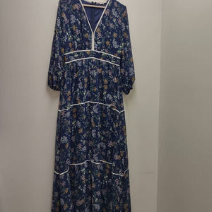 Böhme Blue Floral Long Sleeve Flowy Maxi Dress Women's Size Large